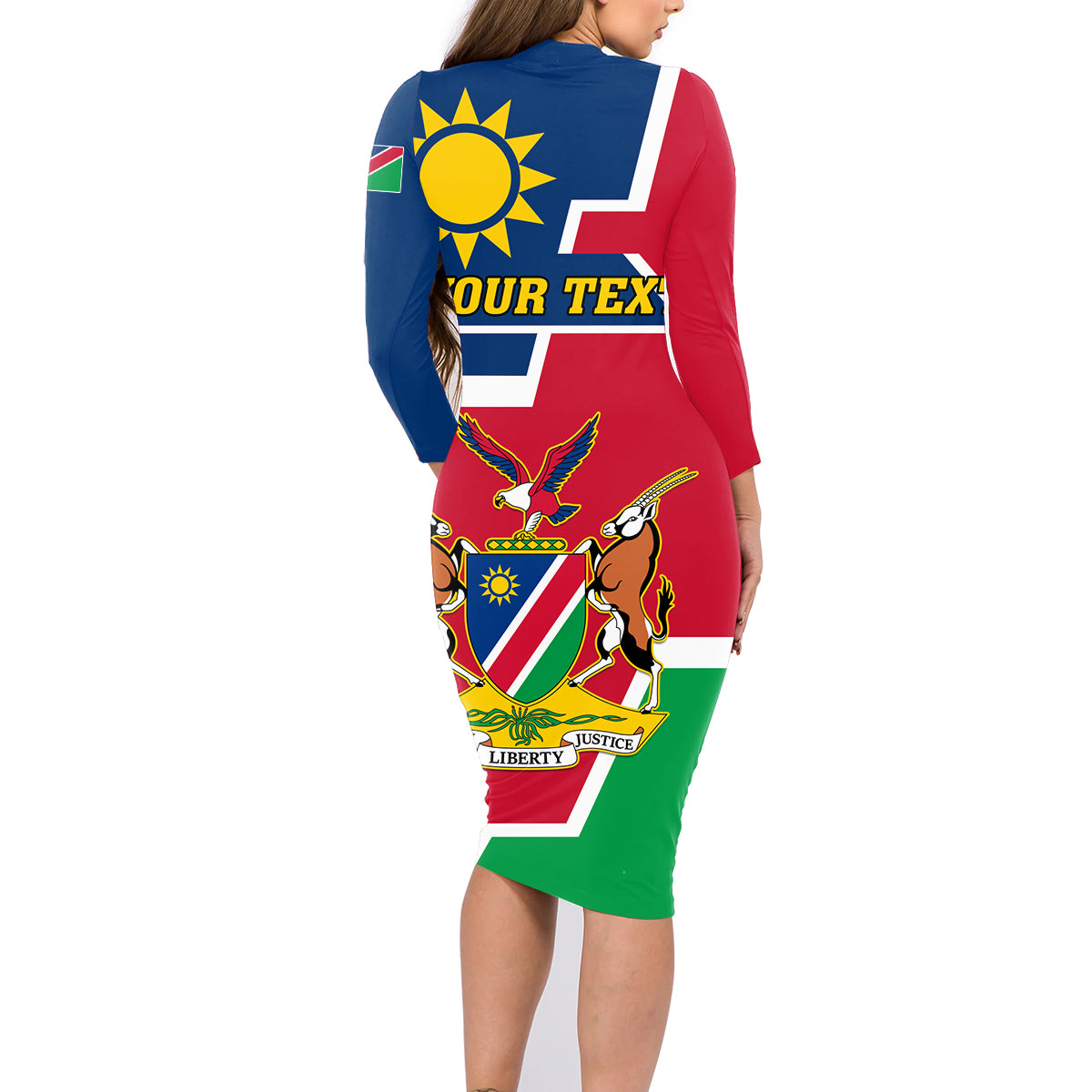 Namibia Independence Day Family Matching Long Sleeve Bodycon Dress and Hawaiian Shirt Coat Of Arms Unique Style - Wonder Print Shop