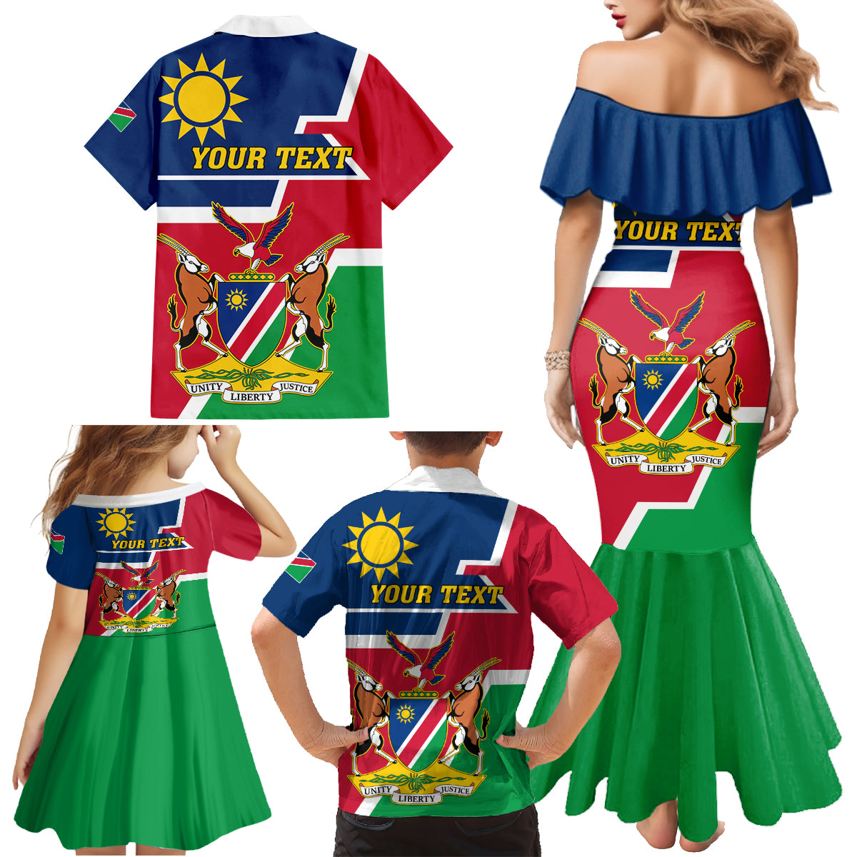 Namibia Independence Day Family Matching Mermaid Dress and Hawaiian Shirt Coat Of Arms Unique Style - Wonder Print Shop