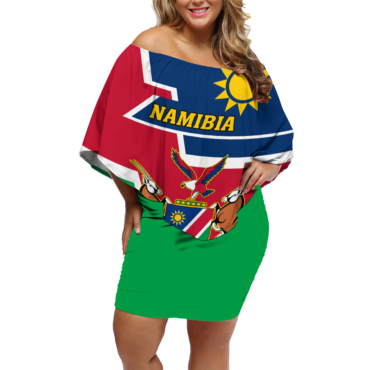 Namibia Independence Day Family Matching Off Shoulder Short Dress and Hawaiian Shirt Coat Of Arms Unique Style - Wonder Print Shop