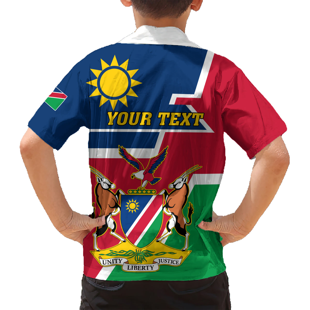 Namibia Independence Day Family Matching Short Sleeve Bodycon Dress and Hawaiian Shirt Coat Of Arms Unique Style - Wonder Print Shop