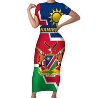 Namibia Independence Day Family Matching Short Sleeve Bodycon Dress and Hawaiian Shirt Coat Of Arms Unique Style - Wonder Print Shop