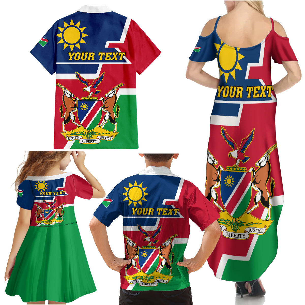 Namibia Independence Day Family Matching Summer Maxi Dress and Hawaiian Shirt Coat Of Arms Unique Style - Wonder Print Shop