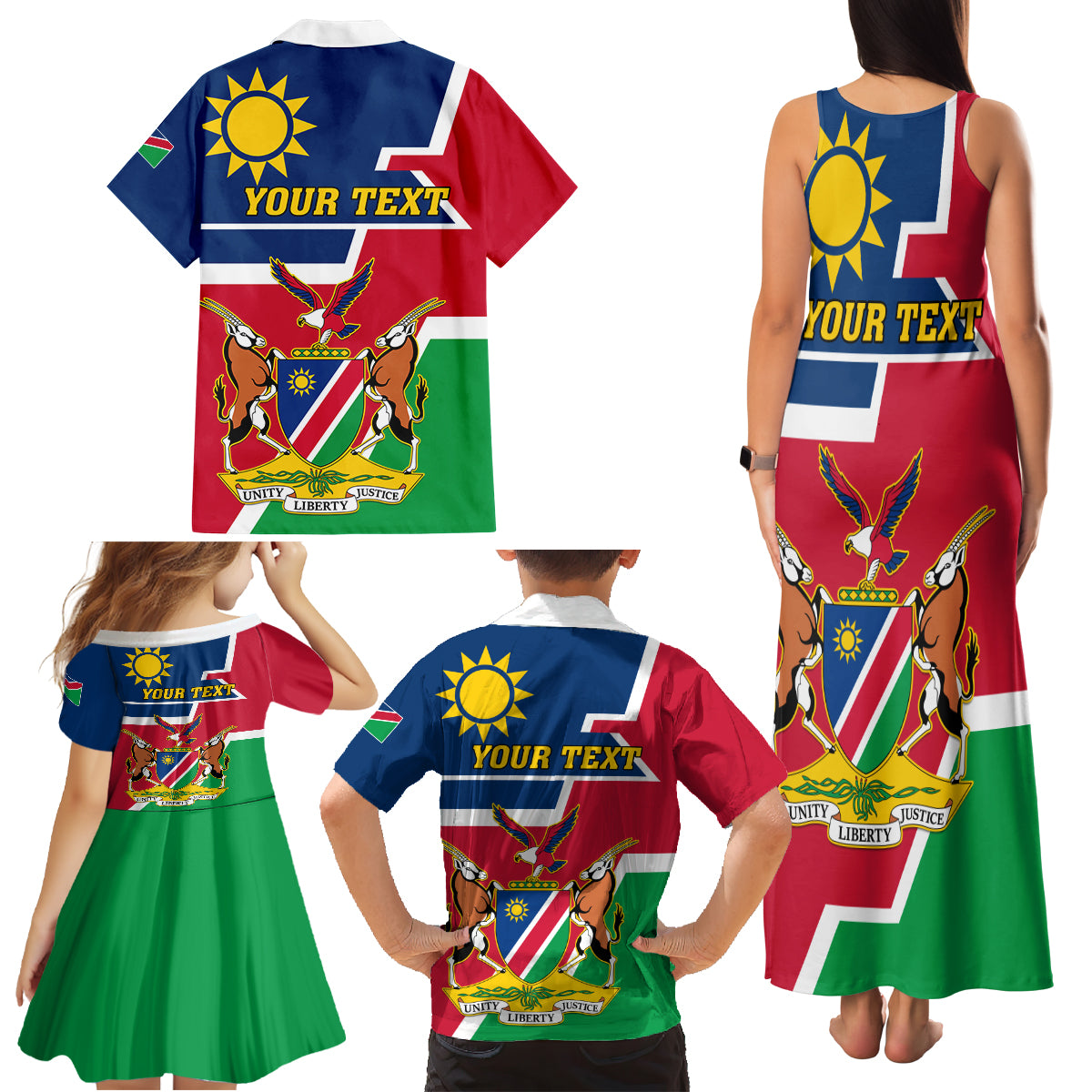 Namibia Independence Day Family Matching Tank Maxi Dress and Hawaiian Shirt Coat Of Arms Unique Style - Wonder Print Shop