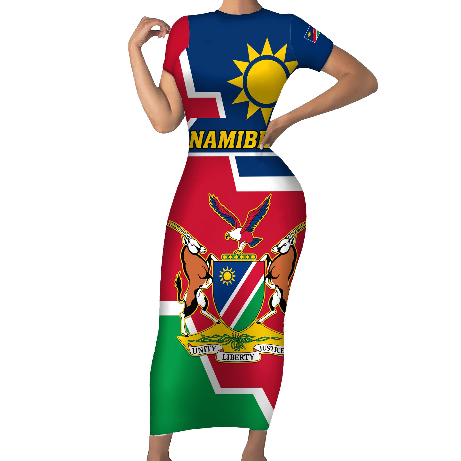 Namibia Independence Day Short Sleeve Bodycon Dress Coat Of Arms Unique Style - Wonder Print Shop