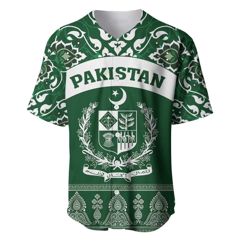 Pakistan Day Baseball Jersey Coat Of Arms Mix Islamic Pattern - Wonder Print Shop