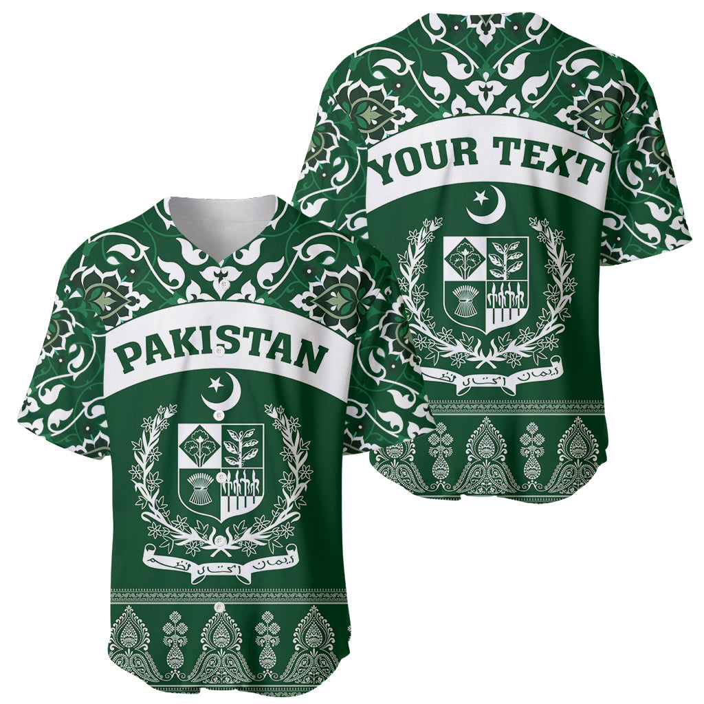 Pakistan Day Baseball Jersey Coat Of Arms Mix Islamic Pattern - Wonder Print Shop