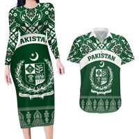 Pakistan Day Couples Matching Long Sleeve Bodycon Dress and Hawaiian Shirt Coat Of Arms Mix Islamic Pattern - Wonder Print Shop
