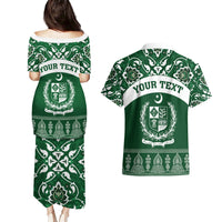 Pakistan Day Couples Matching Puletasi and Hawaiian Shirt Coat Of Arms Mix Islamic Pattern - Wonder Print Shop