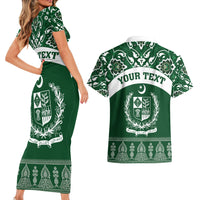 Pakistan Day Couples Matching Short Sleeve Bodycon Dress and Hawaiian Shirt Coat Of Arms Mix Islamic Pattern - Wonder Print Shop