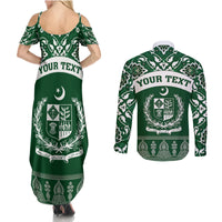 Pakistan Day Couples Matching Summer Maxi Dress and Long Sleeve Button Shirt Coat Of Arms Mix Islamic Pattern - Wonder Print Shop