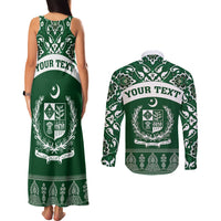 Pakistan Day Couples Matching Tank Maxi Dress and Long Sleeve Button Shirt Coat Of Arms Mix Islamic Pattern - Wonder Print Shop