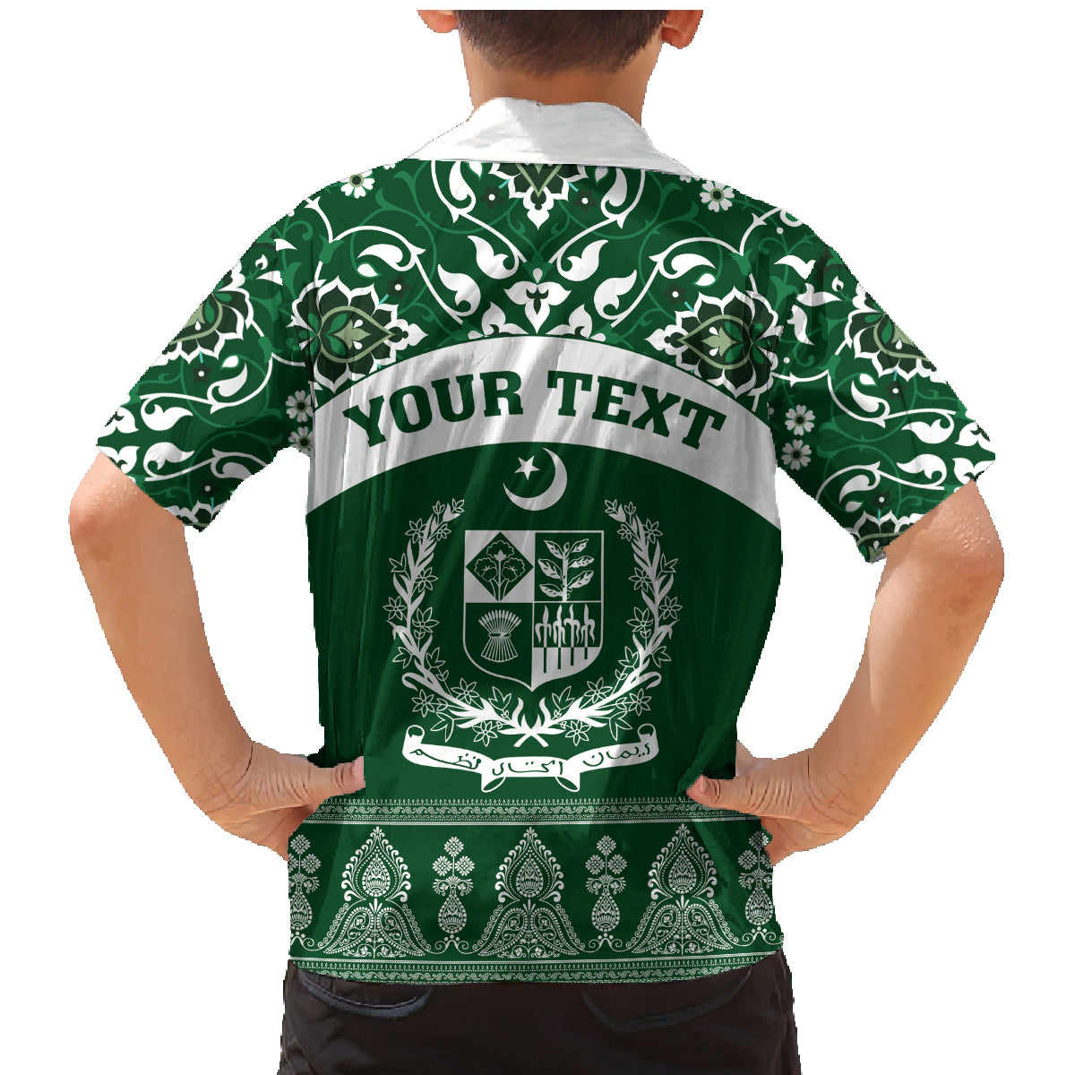 Pakistan Day Family Matching Mermaid Dress and Hawaiian Shirt Coat Of Arms Mix Islamic Pattern - Wonder Print Shop