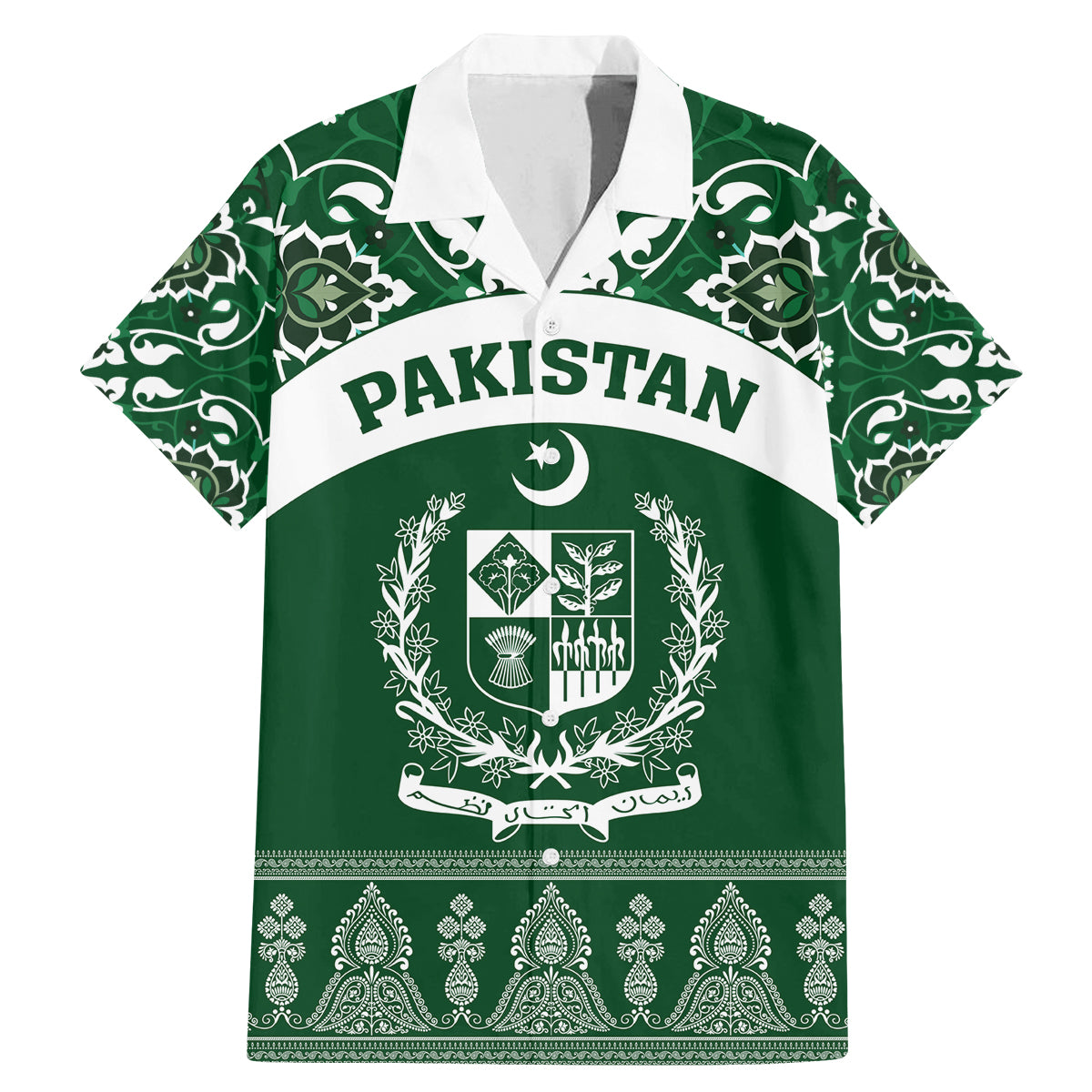 Pakistan Day Family Matching Mermaid Dress and Hawaiian Shirt Coat Of Arms Mix Islamic Pattern - Wonder Print Shop