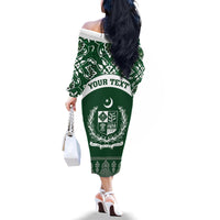 Pakistan Day Family Matching Off Shoulder Long Sleeve Dress and Hawaiian Shirt Coat Of Arms Mix Islamic Pattern - Wonder Print Shop