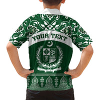 Pakistan Day Family Matching Off Shoulder Maxi Dress and Hawaiian Shirt Coat Of Arms Mix Islamic Pattern - Wonder Print Shop