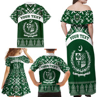 Pakistan Day Family Matching Off Shoulder Maxi Dress and Hawaiian Shirt Coat Of Arms Mix Islamic Pattern - Wonder Print Shop