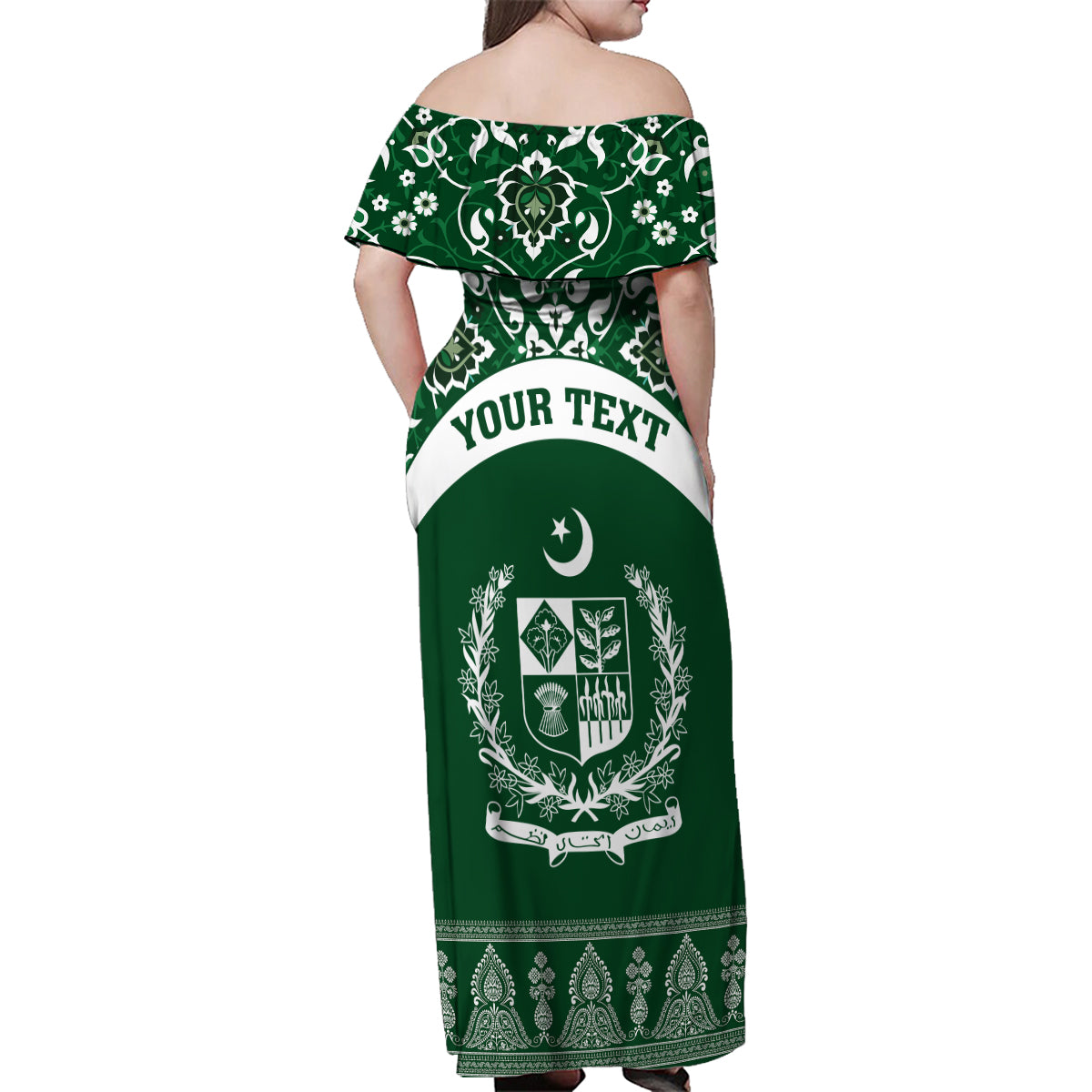 Pakistan Day Family Matching Off Shoulder Maxi Dress and Hawaiian Shirt Coat Of Arms Mix Islamic Pattern - Wonder Print Shop