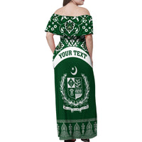 Pakistan Day Family Matching Off Shoulder Maxi Dress and Hawaiian Shirt Coat Of Arms Mix Islamic Pattern - Wonder Print Shop