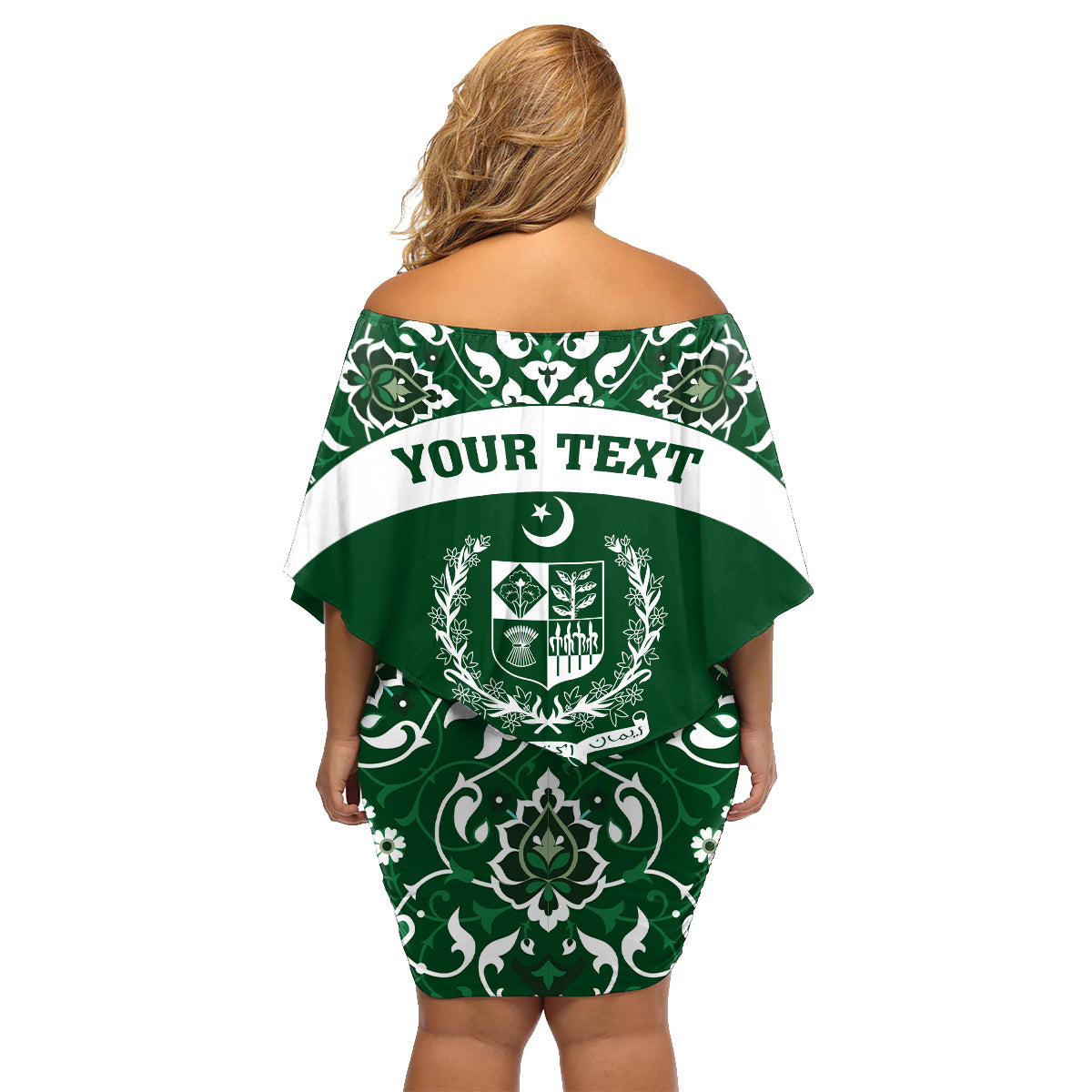 Pakistan Day Family Matching Off Shoulder Short Dress and Hawaiian Shirt Coat Of Arms Mix Islamic Pattern - Wonder Print Shop