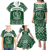 Pakistan Day Family Matching Puletasi and Hawaiian Shirt Coat Of Arms Mix Islamic Pattern - Wonder Print Shop