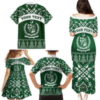 Pakistan Day Family Matching Puletasi and Hawaiian Shirt Coat Of Arms Mix Islamic Pattern - Wonder Print Shop