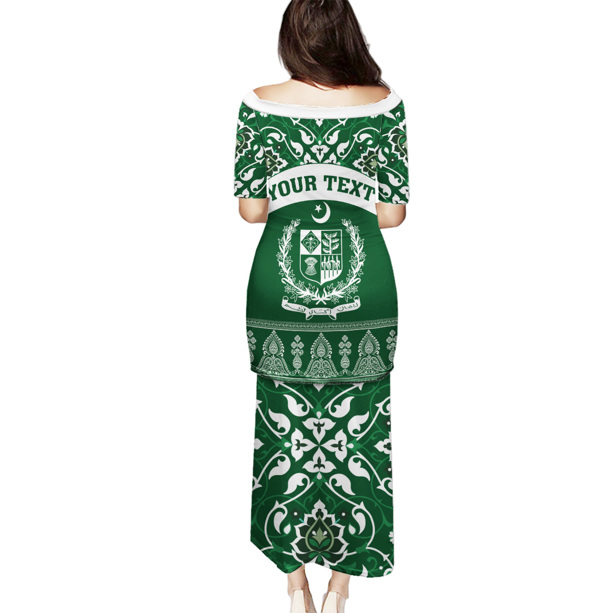 Pakistan Day Family Matching Puletasi and Hawaiian Shirt Coat Of Arms Mix Islamic Pattern - Wonder Print Shop