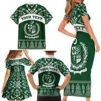 Pakistan Day Family Matching Short Sleeve Bodycon Dress and Hawaiian Shirt Coat Of Arms Mix Islamic Pattern - Wonder Print Shop