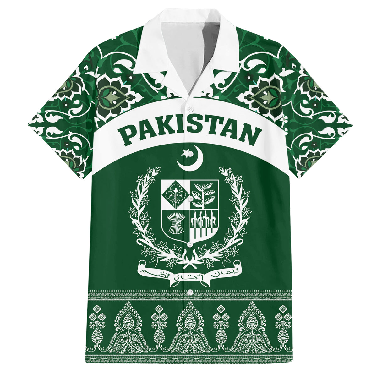 Pakistan Day Family Matching Short Sleeve Bodycon Dress and Hawaiian Shirt Coat Of Arms Mix Islamic Pattern - Wonder Print Shop