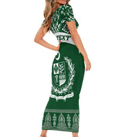 Pakistan Day Family Matching Short Sleeve Bodycon Dress and Hawaiian Shirt Coat Of Arms Mix Islamic Pattern - Wonder Print Shop