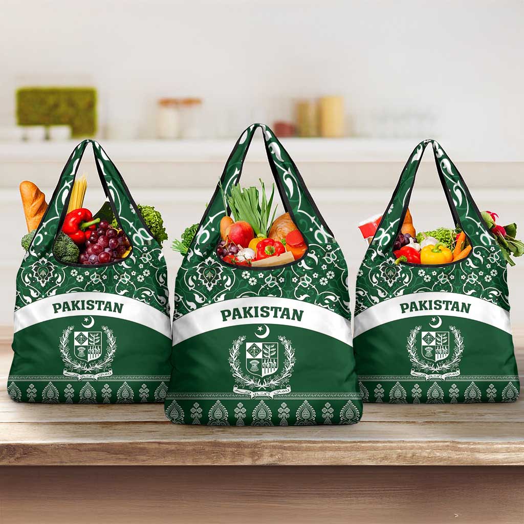 Pakistan Day Grocery Bag Coat Of Arms Mix Islamic Pattern