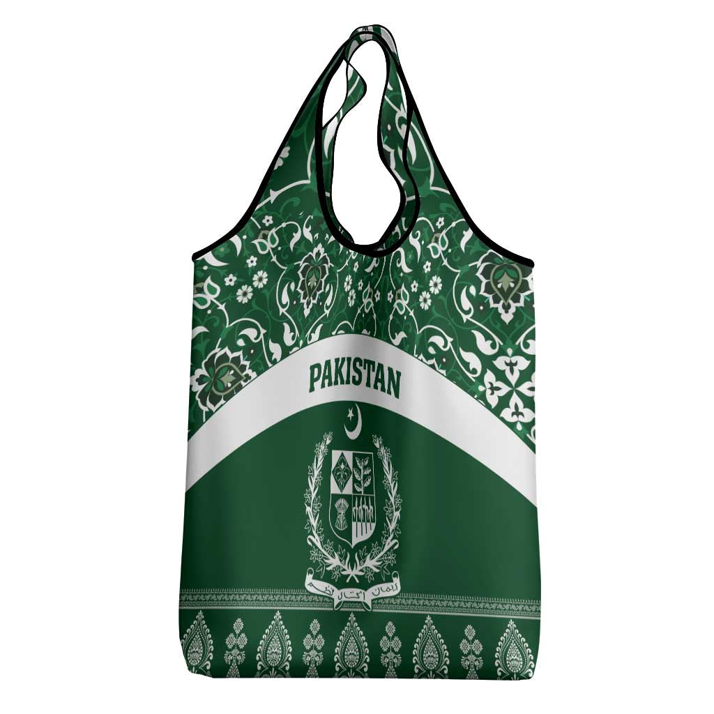 Pakistan Day Grocery Bag Coat Of Arms Mix Islamic Pattern