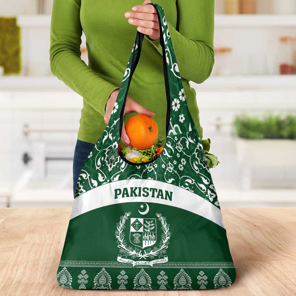 Pakistan Day Grocery Bag Coat Of Arms Mix Islamic Pattern