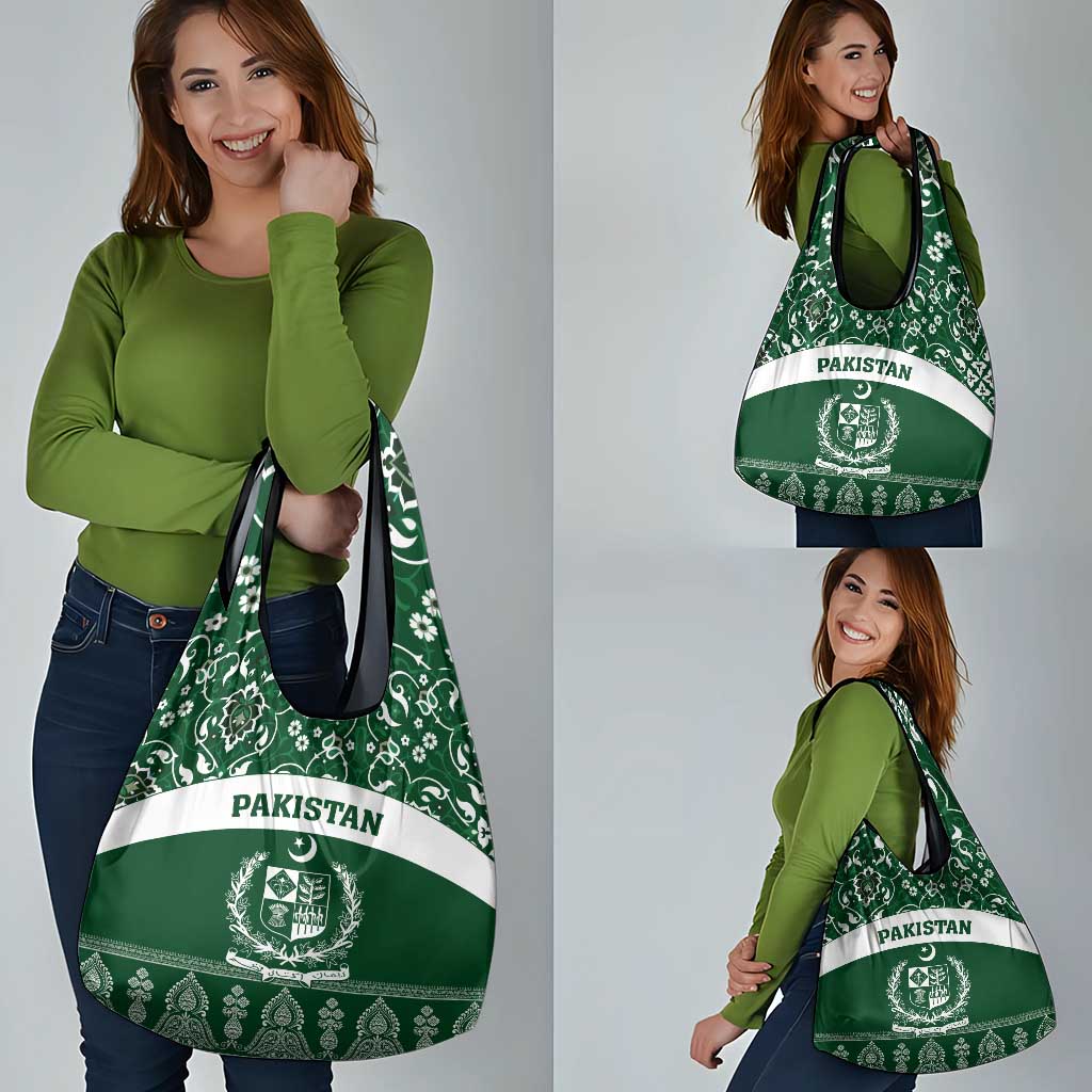 Pakistan Day Grocery Bag Coat Of Arms Mix Islamic Pattern