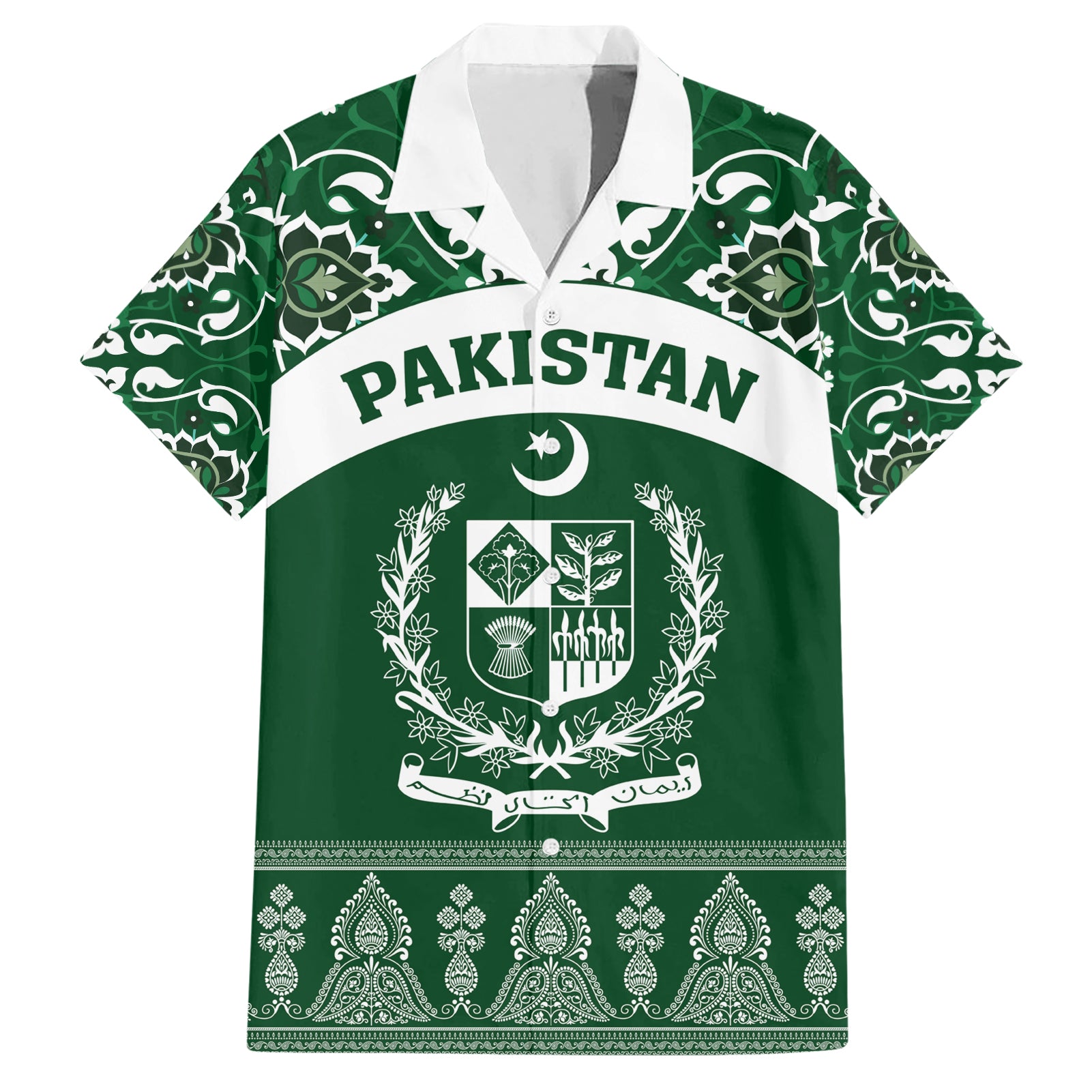Pakistan Day Hawaiian Shirt Coat Of Arms Mix Islamic Pattern - Wonder Print Shop