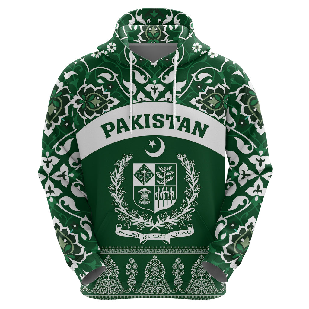 Pakistan Day Hoodie Coat Of Arms Mix Islamic Pattern - Wonder Print Shop
