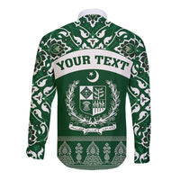 Pakistan Day Long Sleeve Button Shirt Coat Of Arms Mix Islamic Pattern - Wonder Print Shop