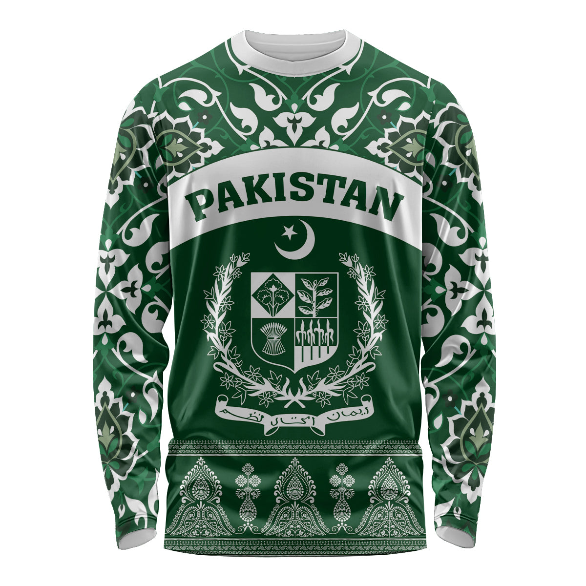Pakistan Day Long Sleeve Shirt Coat Of Arms Mix Islamic Pattern - Wonder Print Shop