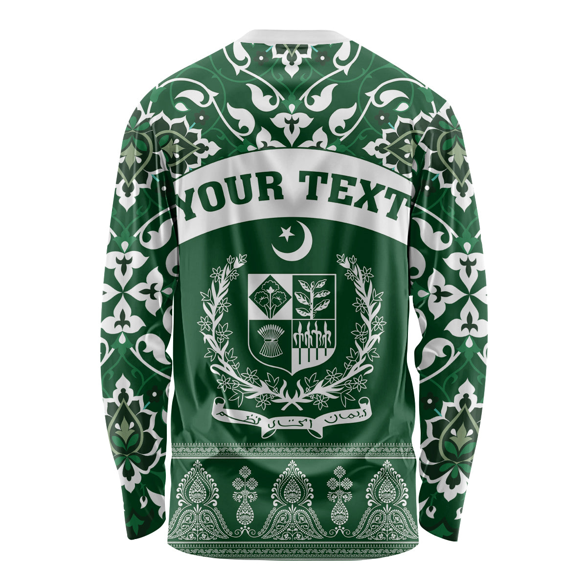 Pakistan Day Long Sleeve Shirt Coat Of Arms Mix Islamic Pattern - Wonder Print Shop