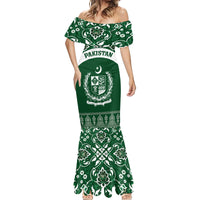 Pakistan Day Mermaid Dress Coat Of Arms Mix Islamic Pattern - Wonder Print Shop