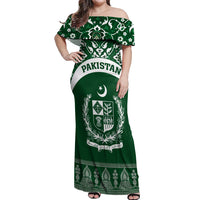 Pakistan Day Off Shoulder Maxi Dress Coat Of Arms Mix Islamic Pattern - Wonder Print Shop