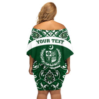 Pakistan Day Off Shoulder Short Dress Coat Of Arms Mix Islamic Pattern - Wonder Print Shop