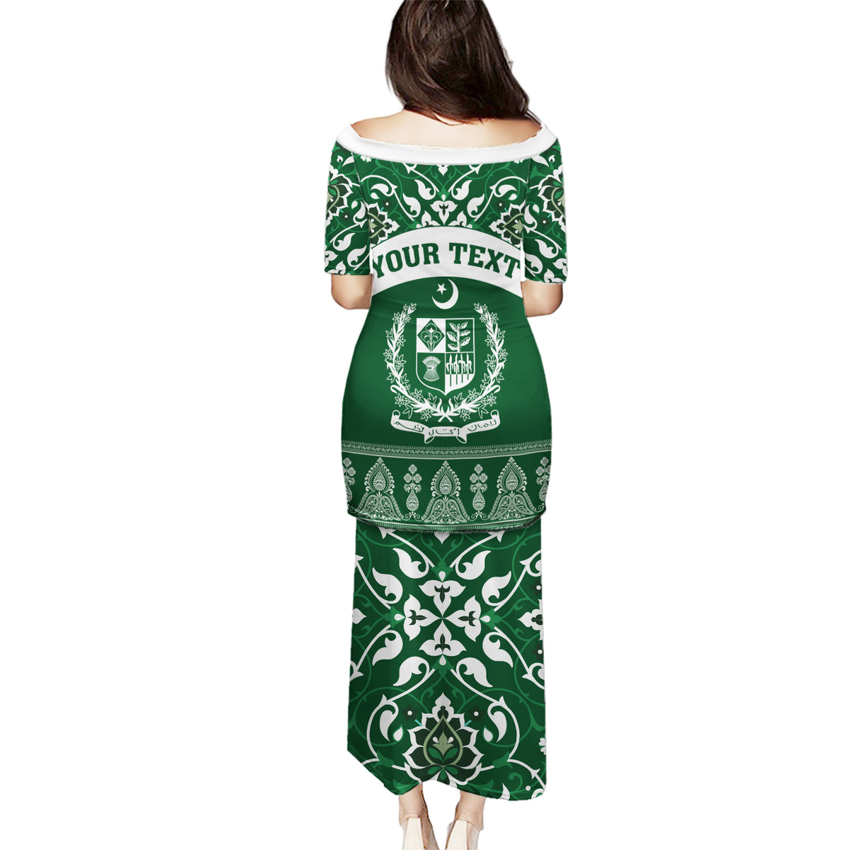 Pakistan Day Puletasi Coat Of Arms Mix Islamic Pattern - Wonder Print Shop