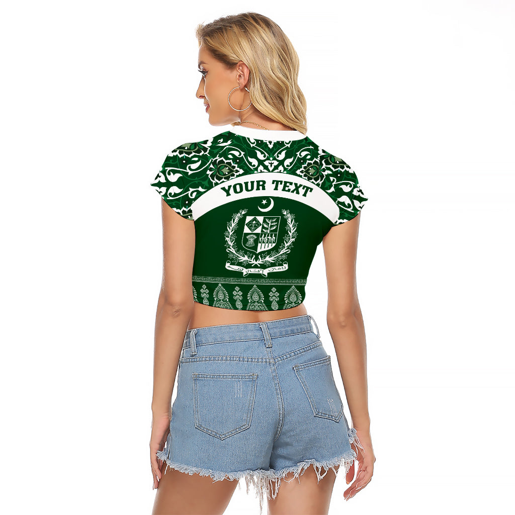 Pakistan Day Raglan Cropped T Shirt Coat Of Arms Mix Islamic Pattern - Wonder Print Shop