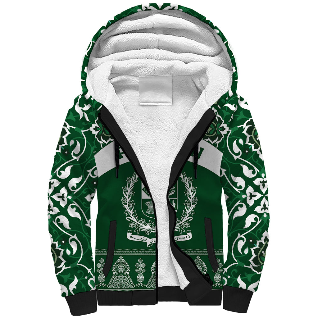 Pakistan Day Sherpa Hoodie Coat Of Arms Mix Islamic Pattern - Wonder Print Shop