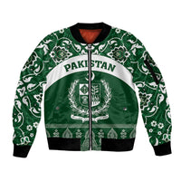 Pakistan Day Sleeve Zip Bomber Jacket Coat Of Arms Mix Islamic Pattern - Wonder Print Shop