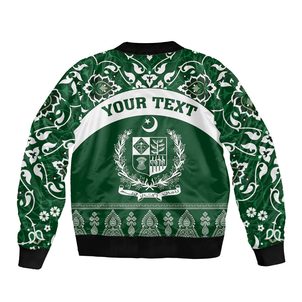 Pakistan Day Sleeve Zip Bomber Jacket Coat Of Arms Mix Islamic Pattern - Wonder Print Shop