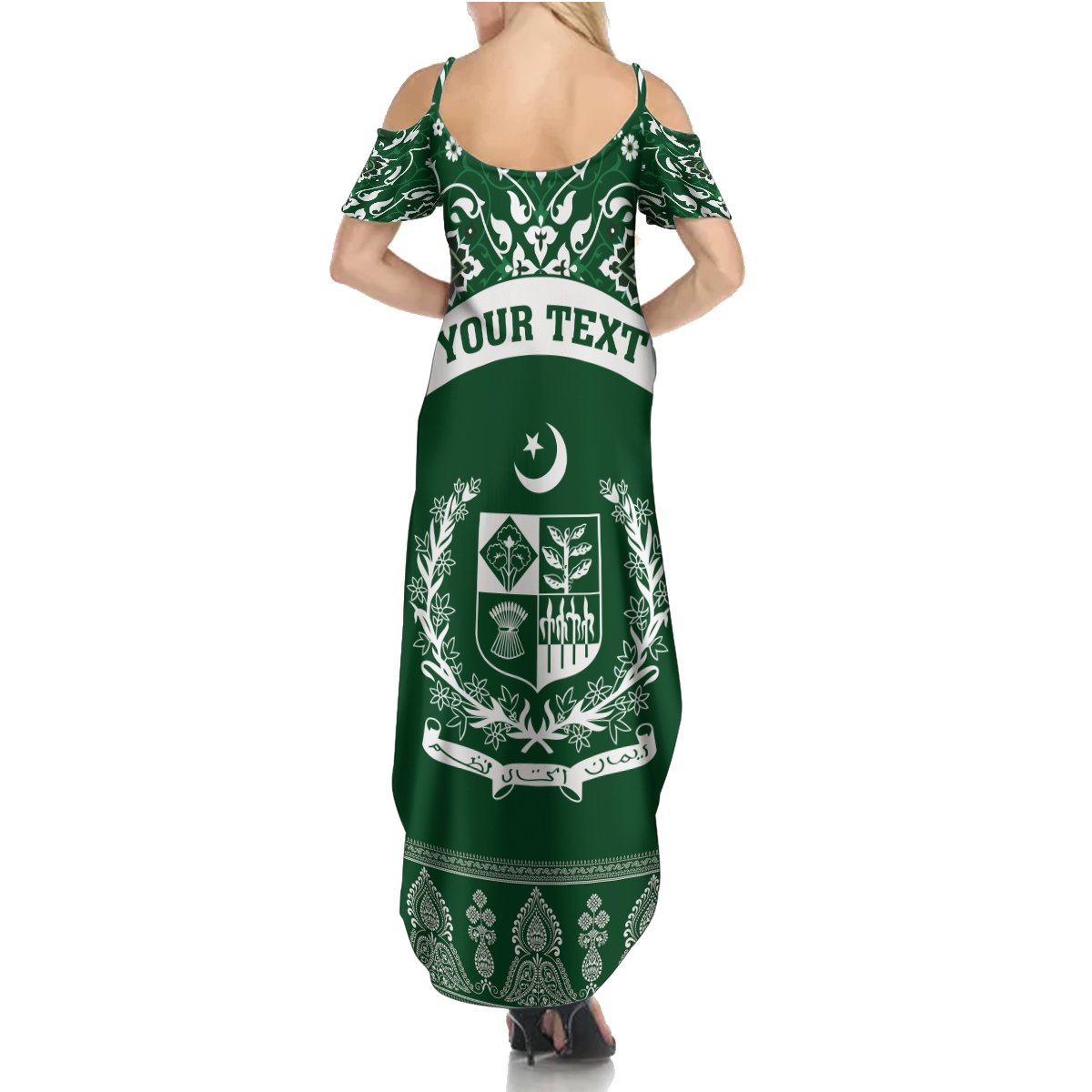 Pakistan Day Summer Maxi Dress Coat Of Arms Mix Islamic Pattern - Wonder Print Shop