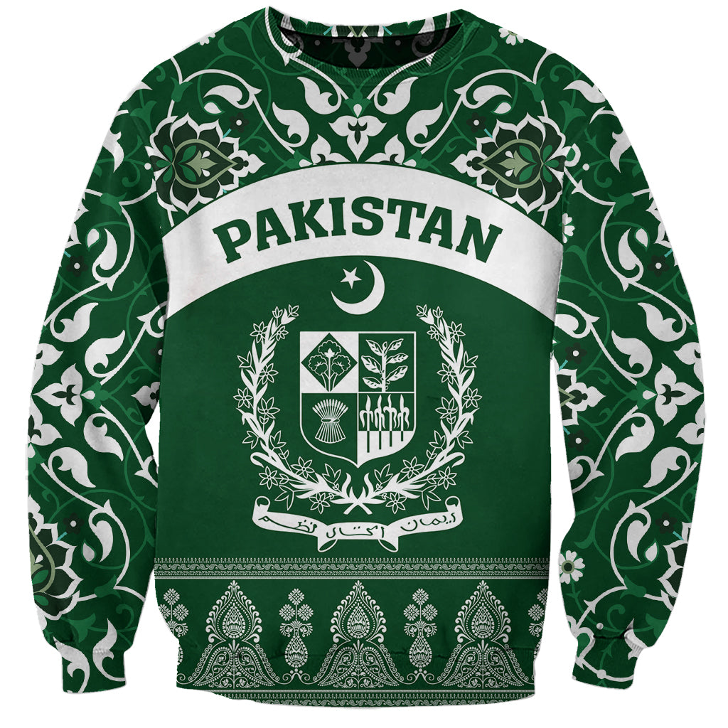 Pakistan Day Sweatshirt Coat Of Arms Mix Islamic Pattern - Wonder Print Shop