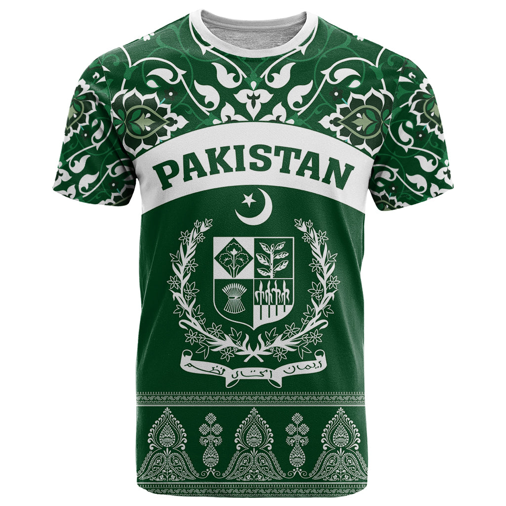 Pakistan Day T Shirt Coat Of Arms Mix Islamic Pattern - Wonder Print Shop