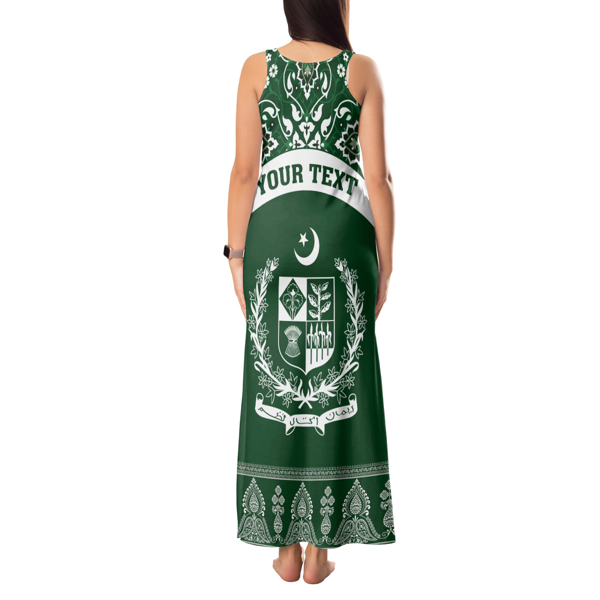 Pakistan Day Tank Maxi Dress Coat Of Arms Mix Islamic Pattern - Wonder Print Shop